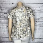 Dress Barn Woman NWT Size 1X Gray & Tan Printed - Shimmer Side Tie Blouse Top Photo 5
