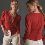 Pilcro and the Letterpress Anthropologie Cropped Ribbed Knit Button Down Top Med Photo 0