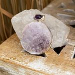 Flashy Lepidolite Mica & Amethyst Sterling Silver Pendant Purple Photo 1