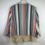 Multiples  Size L Blazer Jacket Crochet Fringe Striped Print Open Front Lined Photo 9