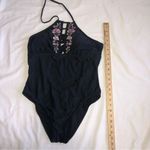 Swimsuit One Piece Size Large Floral Embroidered Pink Purple High Cut Mossimo Photo 5