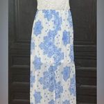 AUW  Off White & Blue Florals lace on top w/sheer lower sleeveless dress - Size L ***Refer to measurements as size tag removed. Adorable and conservative/ gently warn once. In excellent condition. Great for HOCO, weddings or dressy evening out or cruise. Measurements approximately 15.5-16” from armpit to armpit x 13” waste x 48” long. None smoking home. Priced to sell at as is condition. Don’t like my price make reasonable offer. Photo 2