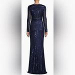 Mac Duggal NWOT V neck Long Sleeves Sequined Midnight Navy Evening Gown Sz 8 Photo 4