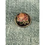Vintage Round Cloisonne Rose Stud Earrings Button Style Rose Pink‎ Enameled EUC Gold Photo 2