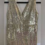 Kate Kasin Bright Gold Sequin Maxi Gown XS Elegant Formal Evening Dress Deep V Photo 6