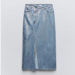 ZARA NEW MIDI ASYMMETRIC DENIM METALLIC COATED SKIRT BLUE SILVER Size Small Photo 2