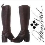 Patricia Nash Dark Brown Red Leather Loretta Tall Knee High Riding Heeled Boots Photo 1