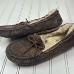 UGG  “Olsen” Women's Suede Moccasin Slippers – Size 7(Brown, Shearling-Lined) Photo 3