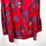 Sharagano Large Top Red Floral Print Blue Cornflower Vibrant Peasant Boho 1729 Photo 9
