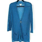 Coldwater Creek  Women's Slub Knit Linen‎ Blend Long Cardigan Blue Green Medium Photo 2