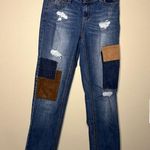 Faux suede patchwork jeans straight leg Size 4 Photo 0