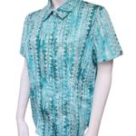Chico's Teal, Blue, & White Short Sleeve Button Down Shirt (1) Photo 0