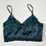 SheIn Teal Blue Floral Embossed Silky Lace Trim Corset Silhouette Crop Tank S Photo 2