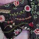GLANCE BLACK MESH ALLOVER BOLD BOHO COLORFUL FLORAL LEAF EMBROIDERED SHEER TOP M Pink Size M Photo 3