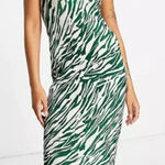 ASOS NEW Plissé Green Zebra One Shoulder Stretchy Accordion Maxi Dress Size 12 Photo 0