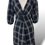 Free People  Miss Molly Plaid Puff Sleeve Mini Dress Black White Size 0 Photo 4