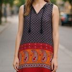 Beach Lunch Lounge Sun Dress Geometric Paisley Handkerchief Print Tassel… Photo 0