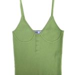 ZARA Ribbed Knit Pistachio Green Underbust Fitted Tank Top Photo 0