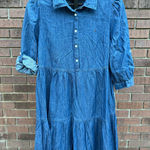Tommy Hilfiger Chambray Denim Blue Popover Tiered Shirt Dress Womens Size 8 New Photo 0
