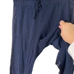 Monrow Women Supersoft Satin Stripes Sweatpants Navy Drawstring Size Small Blue Photo 7