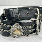 Vintage Argentina Coin Studded Leather Chain Belt Gaucho Western Small (S) ✨ Black Photo 0
