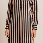 NWT weekend stories black and tan striped satin shirt dress Size L Photo 0