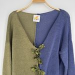 Vintage Tie Front Swetaer M/L Blue Green Fairy Grunge Lagenlook Artsy Whimsical Size M Photo 1
