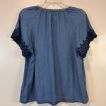 Nanette Lepore  denim blouse with lace trim on sleeves Women’s size medium Photo 4