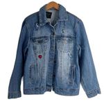 Love Tree Denim Jacket Destructed Heart Patch Blue Layer Utility Chore Size MD Photo 0