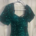 Altar'd State  Candice Sequin Puff Sleeve Dress Green Hunter Black sz M NWT Party Photo 3