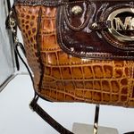 Madi Claire Vintage Faux Reptile Embossed Two Way Bag with‎ Marigold interior Brown Photo 4