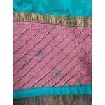Muskan India Teal Aqua Pink Gold Short Sleeve V Neck Long Cotton Dress Small Green Photo 1