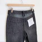 Good American Good Vintage Straight Jeans High Rise Leather Trim Black Size 0 Photo 5