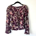 American Eagle Floral Blouse Shirt Purple Flowy Long Sleeve Photo 0