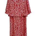 Vintage J.B. Too Short Sleeve Modest Dress Size: 14 Large Red & White Print Photo 0