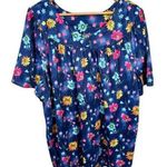 Lounge Vintage Womens 1X Top MuuMuu Shirt Short Sleeve Hawaiian Floral Blue Photo 0