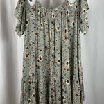easel Medium Boho Sunflower Floral Cold Shoulder Tassel Pleat Flowy Dress Loose Photo 1