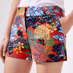 Loft  Womens Floral Bird Shorts Multi Mid Rise Cotton Blend Brick-red Blue 18 Photo 0