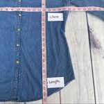 Solutions Denim Christmas Holiday Denim Button Up Shirt Embroidered Small Ugly Blue Photo 5