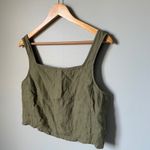 Lou & grey Olive Green 100% Linen Smocked Crop Tank Top Shirt Size Medium NWT Photo 2