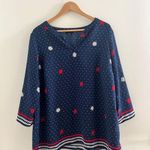 Talbots Plus 1X Top Blue Red Nautical Popover Pullover Patriotic 4th of July Photo 0