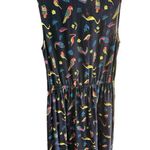 Modcloth Dress Size Medium Navy Blue Cafe Au Soleil Tropical Birds Sleeveless Photo 5