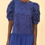 Farm Rio NWOT  3D Star Embroidery Top Blouses Shirt Blue Size L Short Sleeve Photo 0