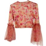 SheIn Pink Yellow Sheer Mesh Tulle Flare Sleeve Crop Top Size Large Photo 0