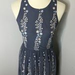 BHLDN  Sleeveless Polyester Blue Floral Embroidered Bridesmaid BMaxi Dress Size 4 Photo 4