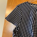 CHAPS  Navy Blue White Gingham Checkered Dress Cap Sleeves Belt In Front Size 14 Photo 4