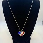 American Flag Themed Red White and Blue Heart Pendant Necklace Silver Photo 0