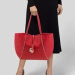 Badgley Mischka NWT Red with Gold Decorative Chain Pebbled Tote Photo 3