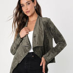 Lulus  Wild at Heart Olive Green Vegan‎ Suede Moto Jacket NWT Size S Photo 0