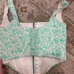 ZARA Floral Green and White Corset Top Photo 3